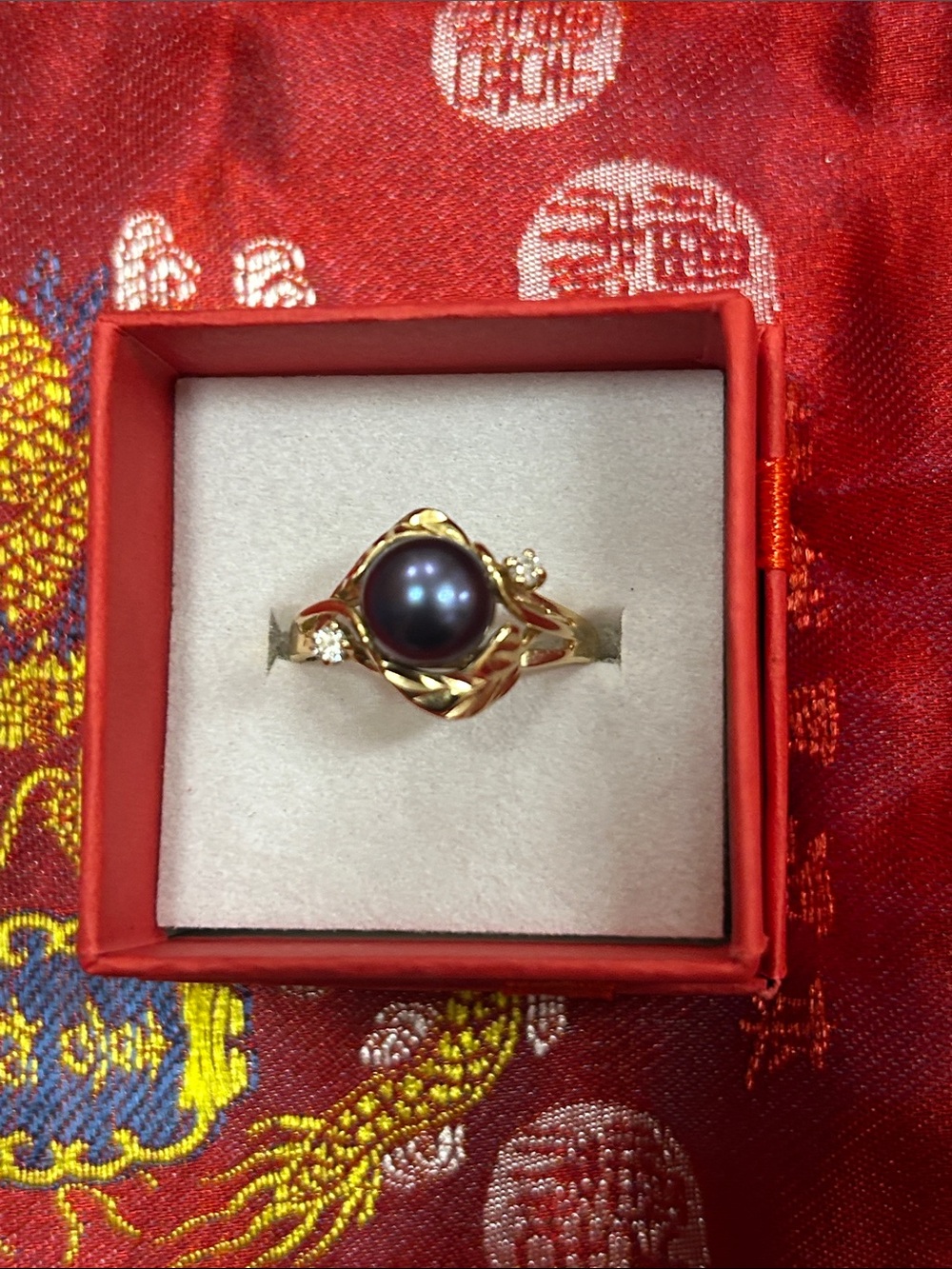 Maui Divers 14k diamond ring Black Pearl 7